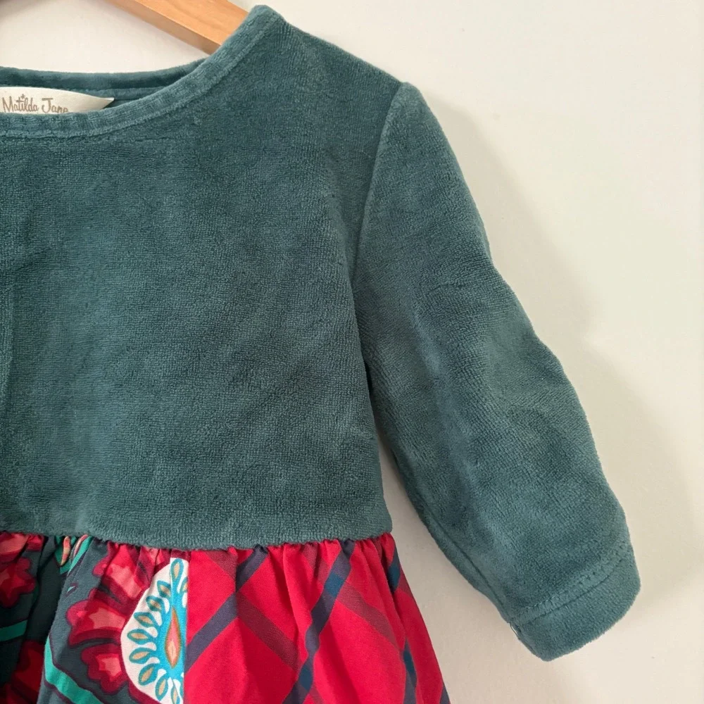 Matilda Jane Dress Girls‎ Size 4 Plaid Floral Green Velvet Top
